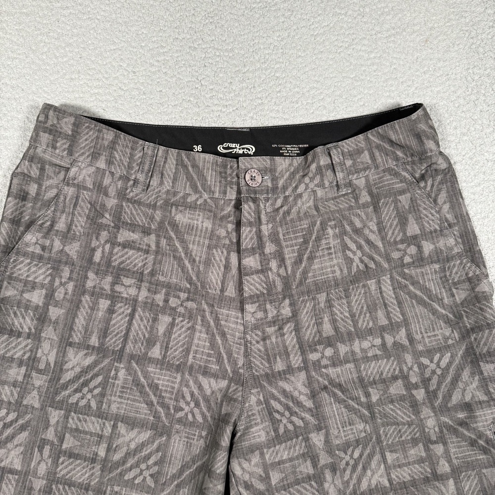 Crazy Shirt Shorts Mens 36 Gray Hawaiian Print Hybrid Casual Preppy Pockets Logo - Picture 2 of 11